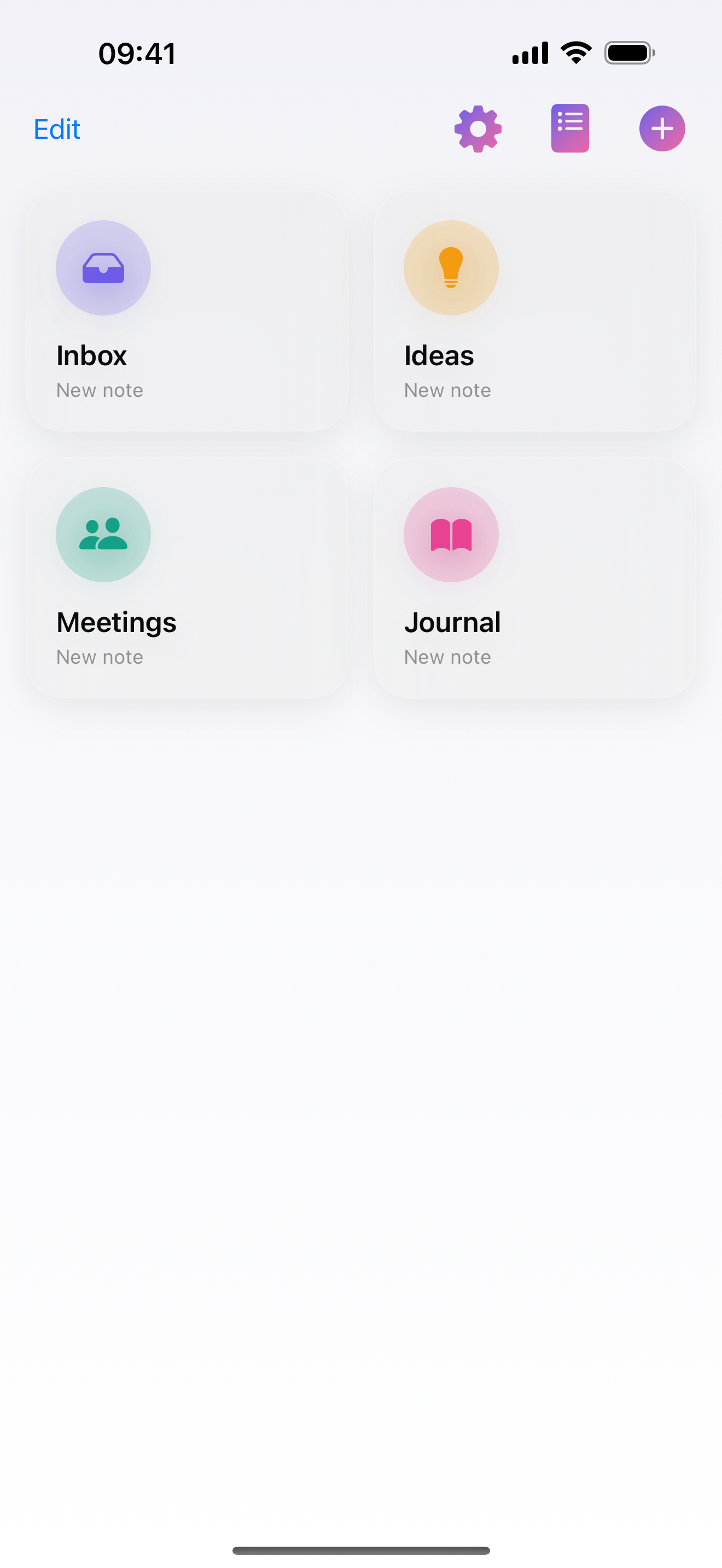 VaultJot iPhone app home screen with customizable capture spaces.